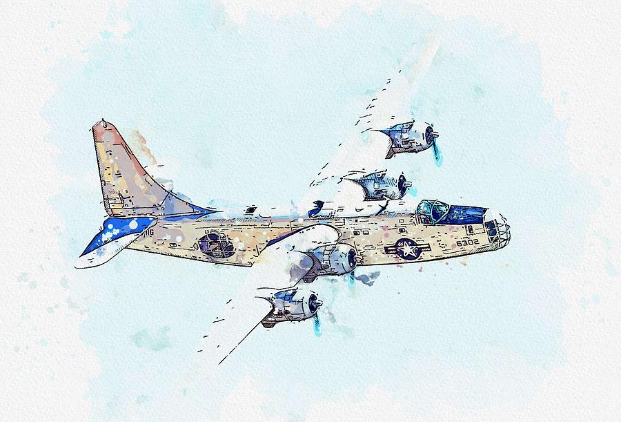 Consolidated P4y-2 Privateer 3 Watercolor By Ahmet Asar Painting