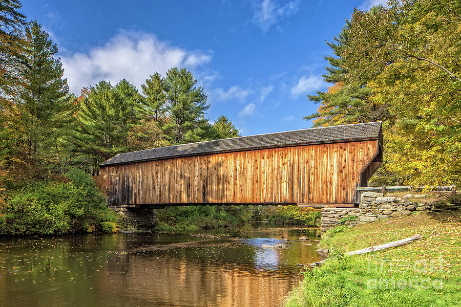 Fall Photograph - Corbin Covered Bridge Newport New Hampshire #1 by Edward Fielding