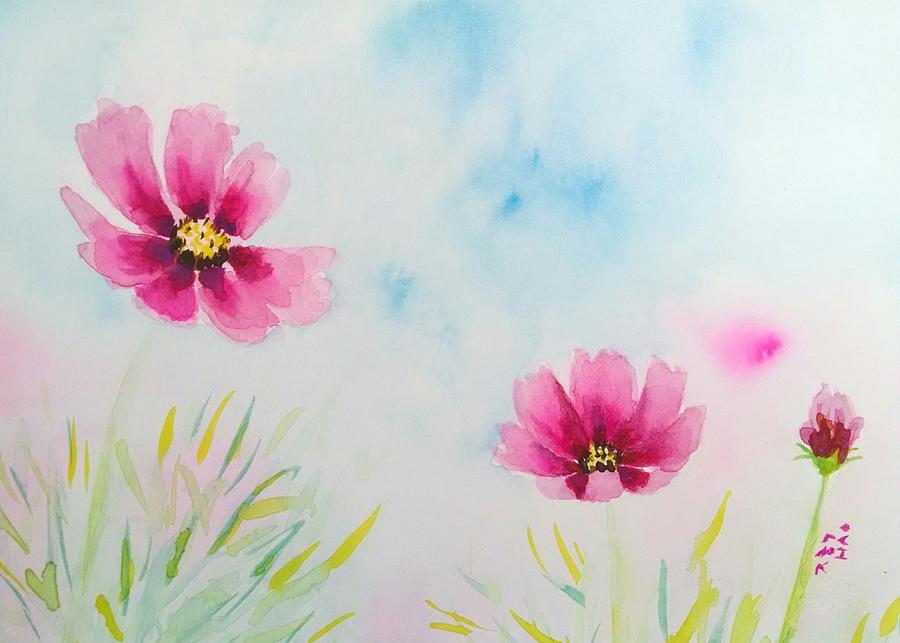 Cosmos flowers #1 Painting by Helian Cornwell
