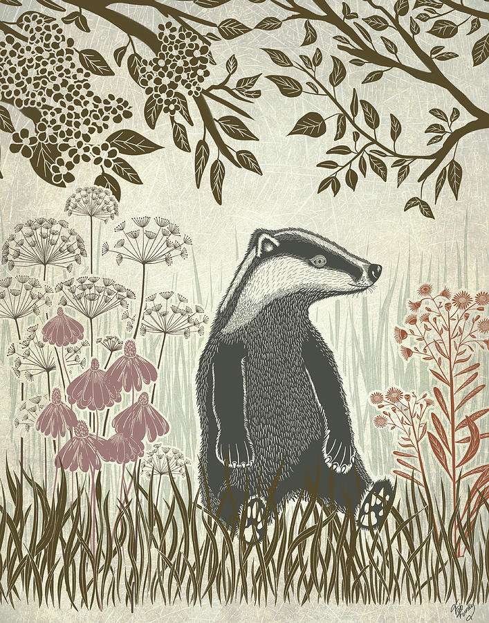 Tree Painting - Country Lane Badger 3, Earth #1 by Fab Funky