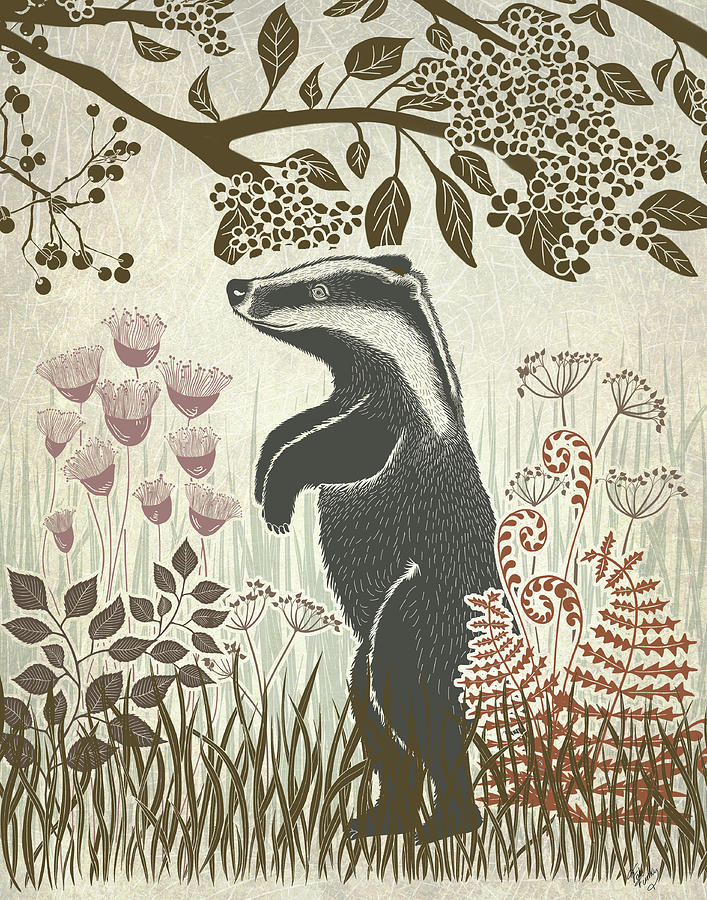 Vertebrate Painting - Country Lane Badger 4, Earth #1 by Fab Funky