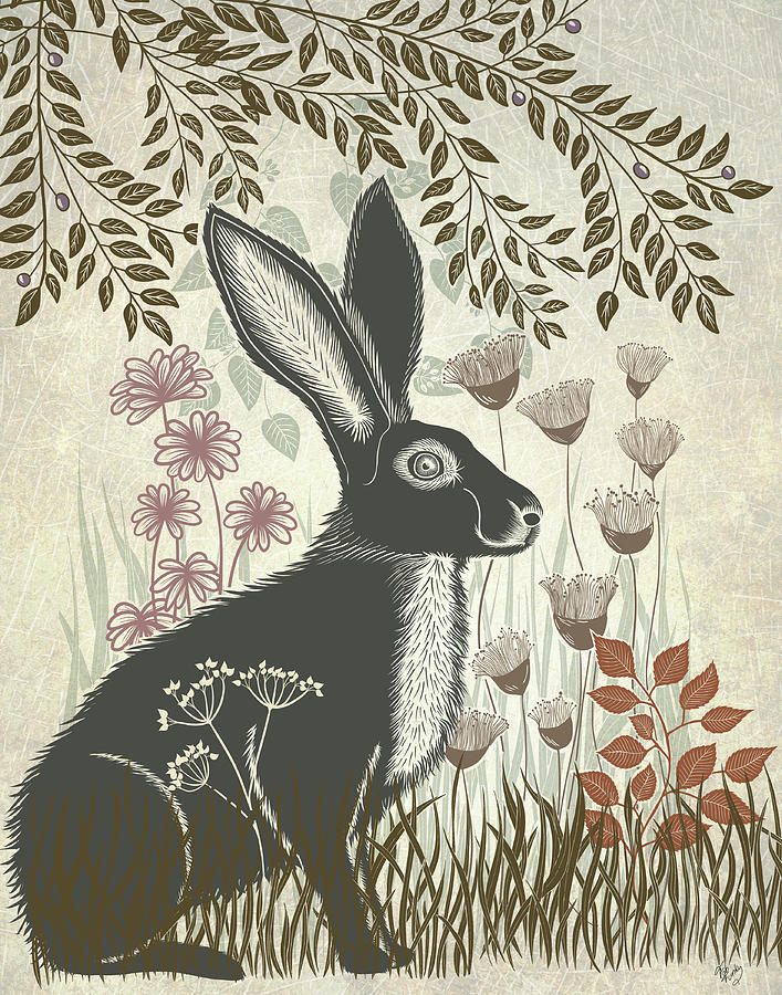 Rabbit Painting - Country Lane Hare 1, Earth #1 by Fab Funky