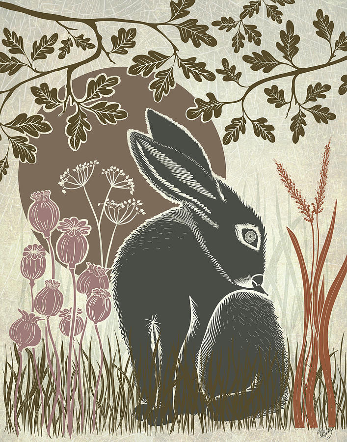 Rabbit Painting - Country Lane Hare 2, Earth #1 by Fab Funky