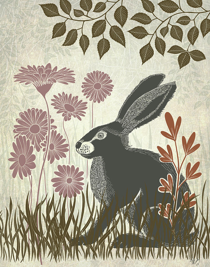 Rabbit Painting - Country Lane Hare 3, Earth #1 by Fab Funky