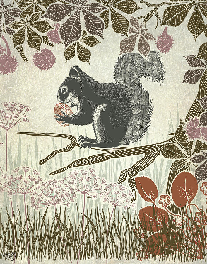 Botany Painting - Country Lane Squirrel 1, Earth #1 by Fab Funky