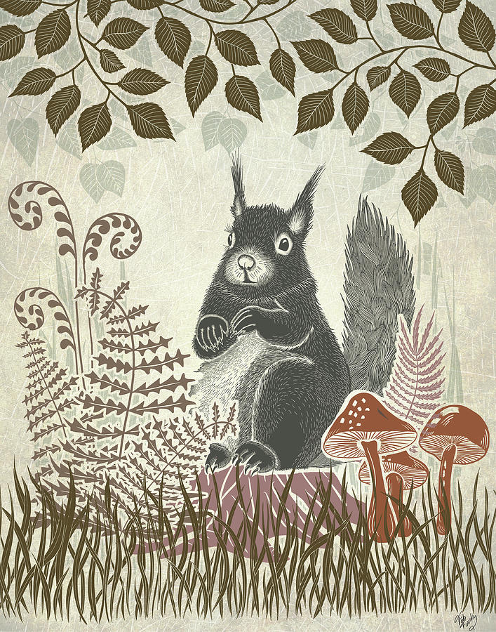 Vertebrate Painting - Country Lane Squirrel 2, Earth #1 by Fab Funky