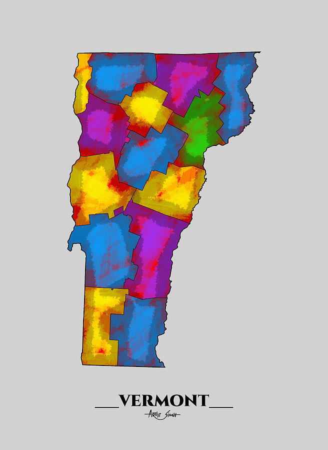 County Map Of Vermont Artist Singh Mixed Media By Artguru Official Maps Fine Art America 8223