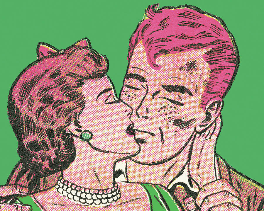 Vintage Drawing - Couple Kissing #1 by CSA Images