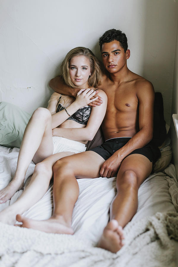 Couple Wearing Underwear Sitting On Bed #1 Digital Art by Lena Mirisola -  Pixels