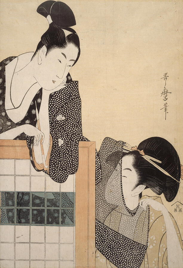 Couple with a Standing Screen, from circa 1797 Relief by Kitagawa Utamaro