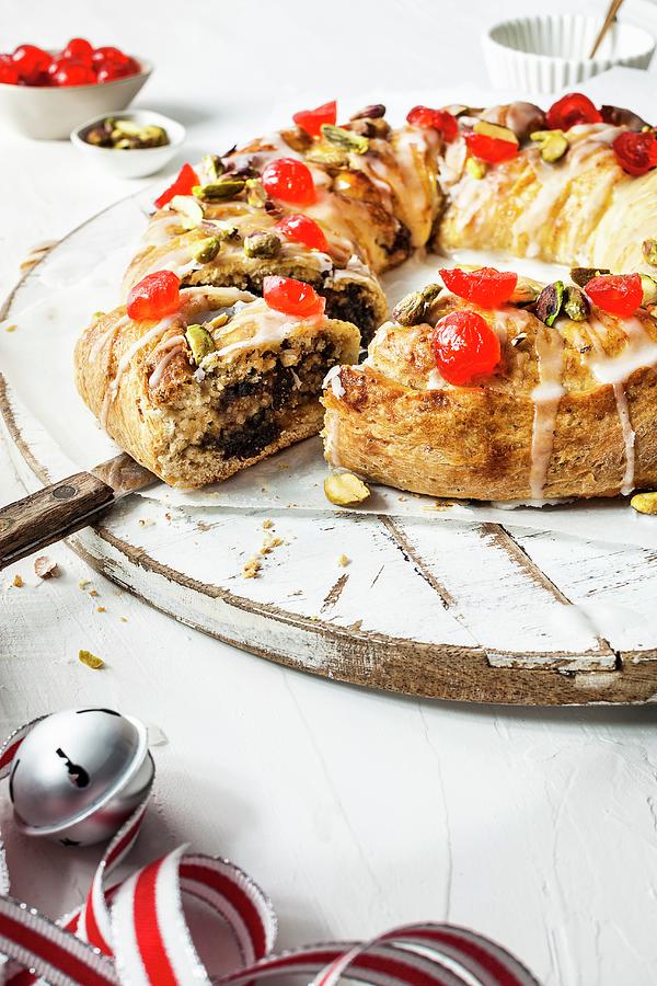 Couronne three Kings Cake From France With Candied Cherries And Pistachios #1 Photograph by The Food Union