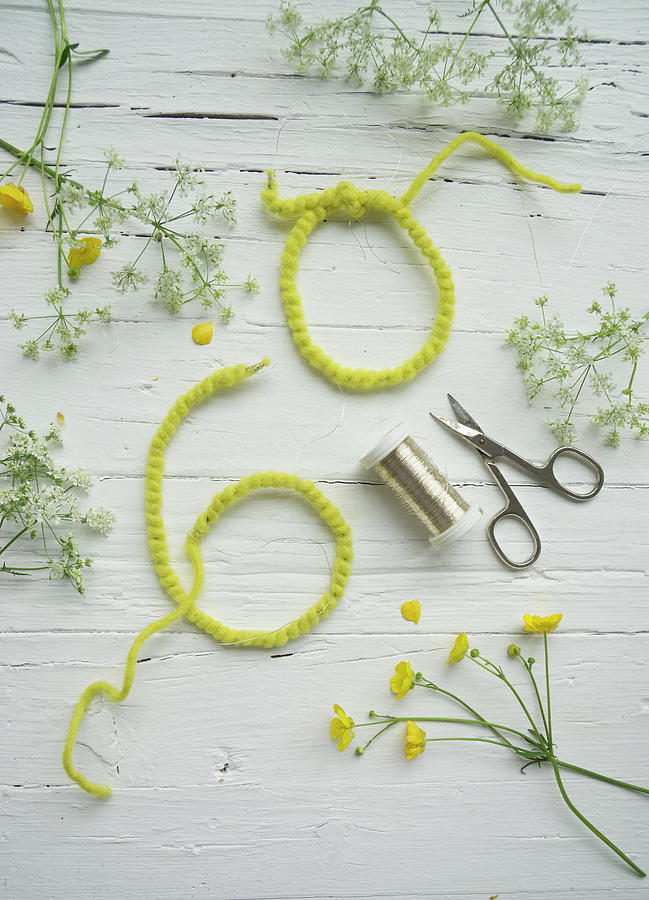 Cow Parsley, Buttercups And Number 60 Made From Wire Wrapped In Felt Ribbon #1 Photograph by Martina Schindler