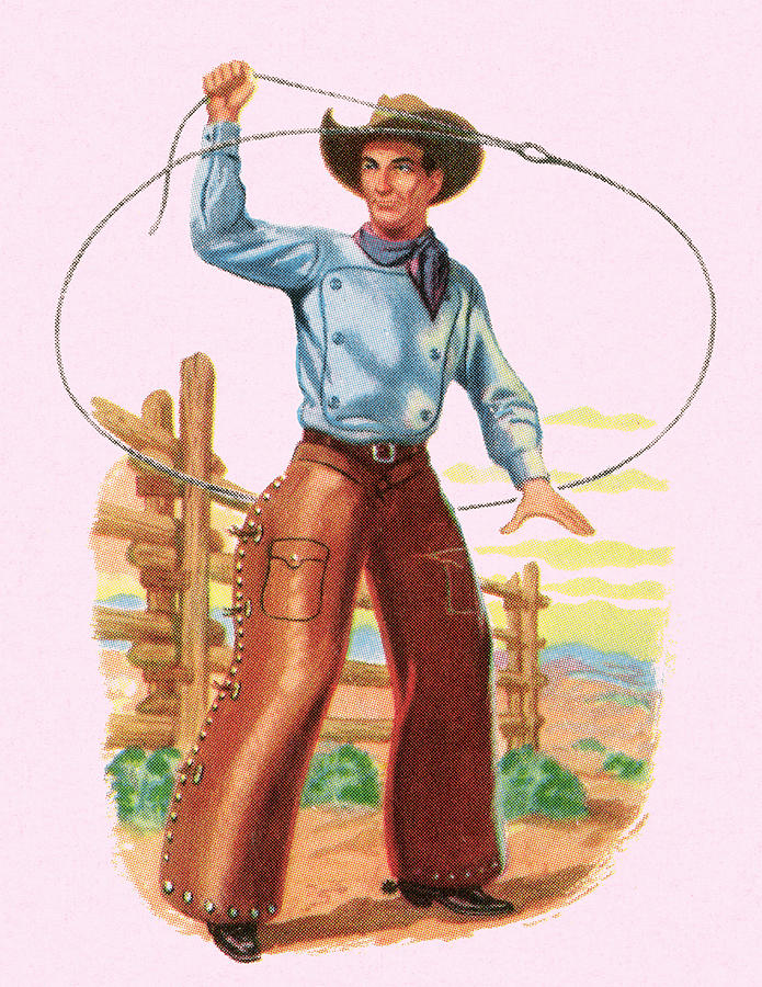 Vintage Drawing - Cowboy and Lasso #1 by CSA Images