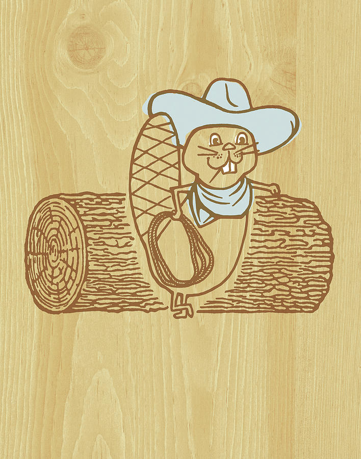 Vintage Drawing - Cowboy Beaver #1 by CSA Images
