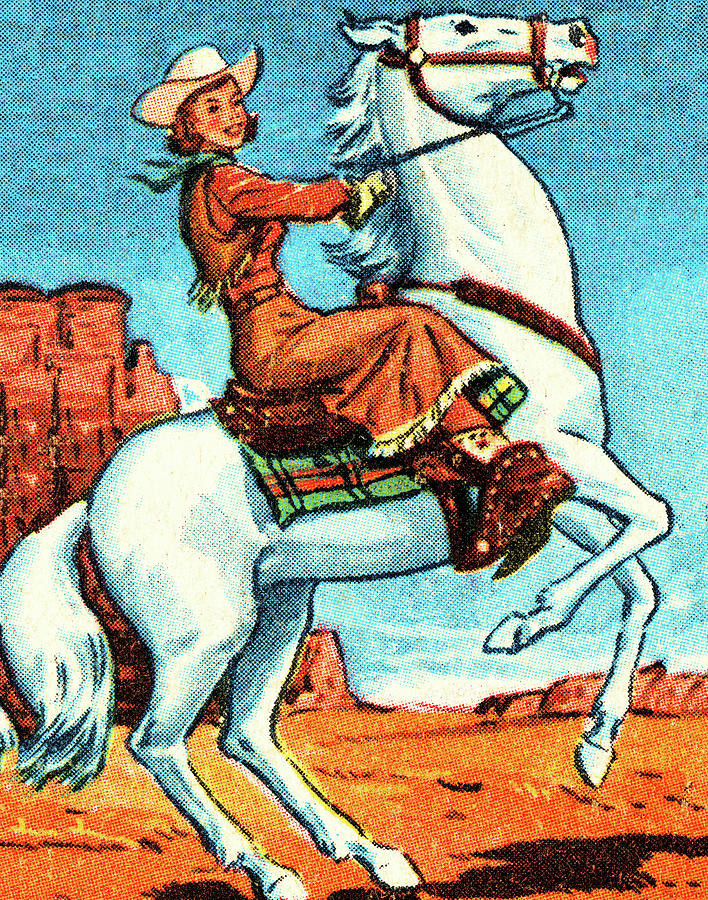 Vintage Drawing - Cowgirl on a Horse #1 by CSA Images