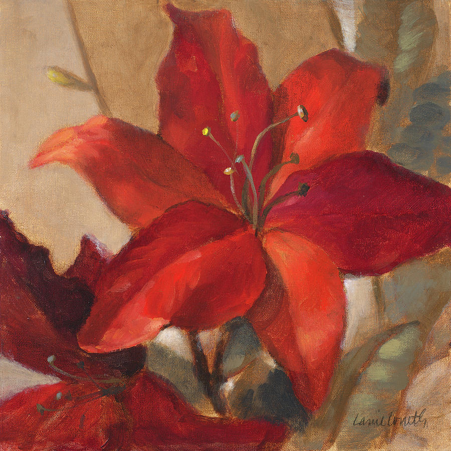 Flowers Still Life Painting - Crimson Fleurish II #1 by Lanie Loreth