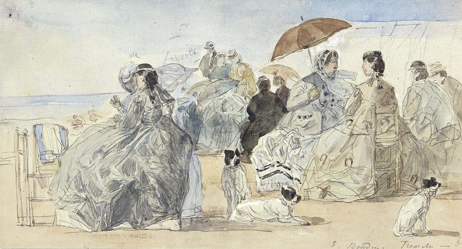 Crinolines On The Beach At Trouville, 1865 Painting