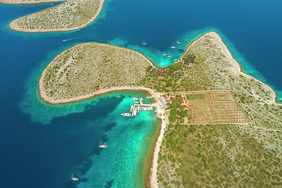 Croatia, Dalmatia, Kornati Islands, Balkans, Mediterranean Sea, Adriatic Sea, Adriatic Coast, Aerial View Of Zakan Island #1 Digital Art by Giorgio Filippini