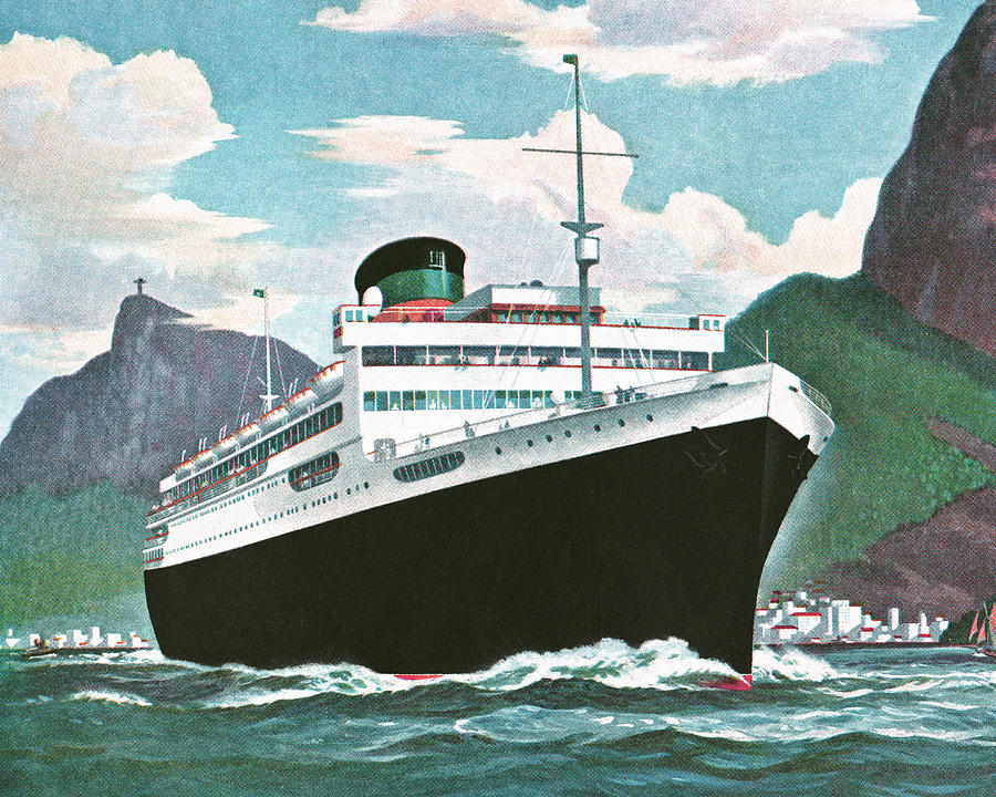 Vintage Drawing - Cruise Ship #1 by CSA Images