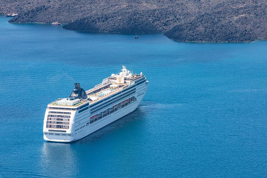Greek Photograph - Cruise Ships In Thira On Santorini #1 by Levente Bodo