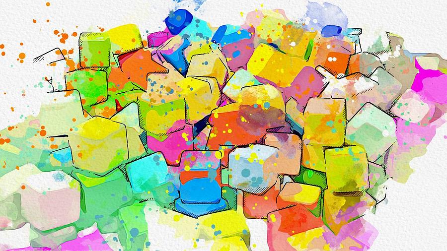 Cubes Assorted -  watercolor by Ahmet Asar #1 Painting by Celestial Images