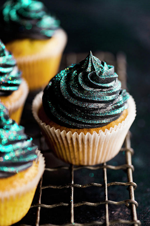 Cupcakes With Black Buttercream And Glitter #1 Photograph by Hein Van Tonder