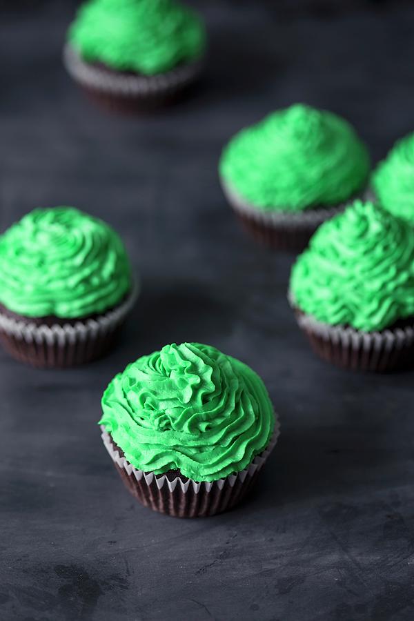 Cupcakes With Green Buttercream For St Patricks Day #1 Photograph by Malgorzata Laniak