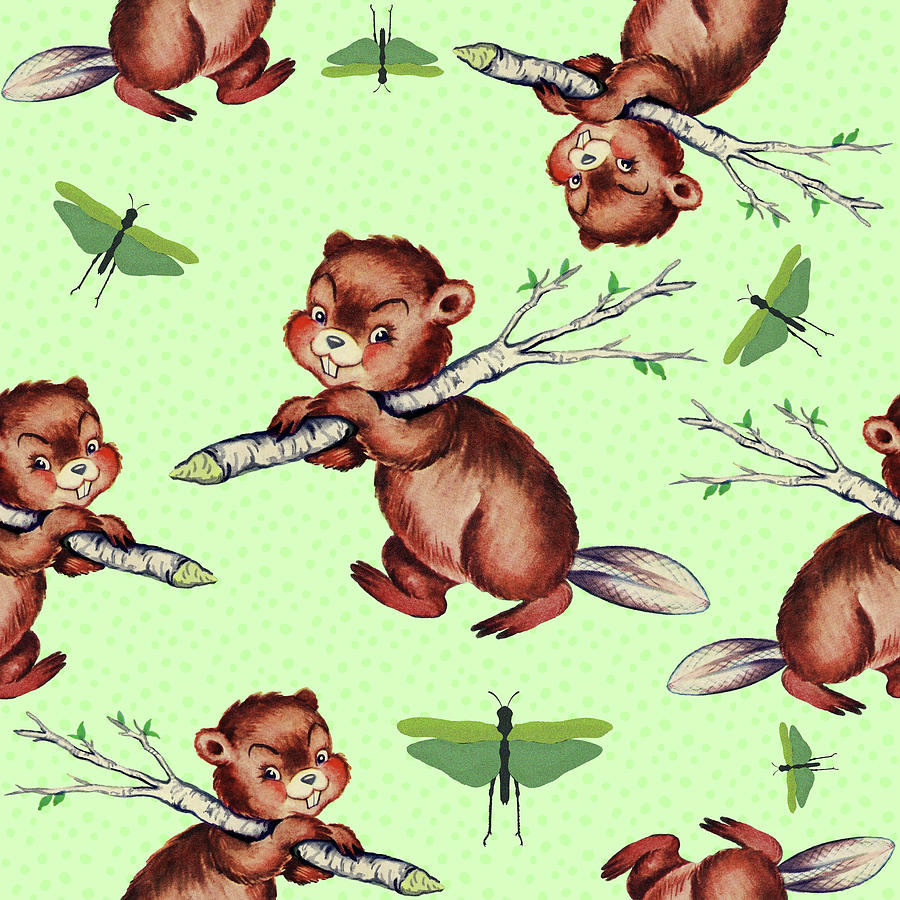 Animal Digital Art - Cute Baby Beaver Pattern #1 by Tina Lavoie