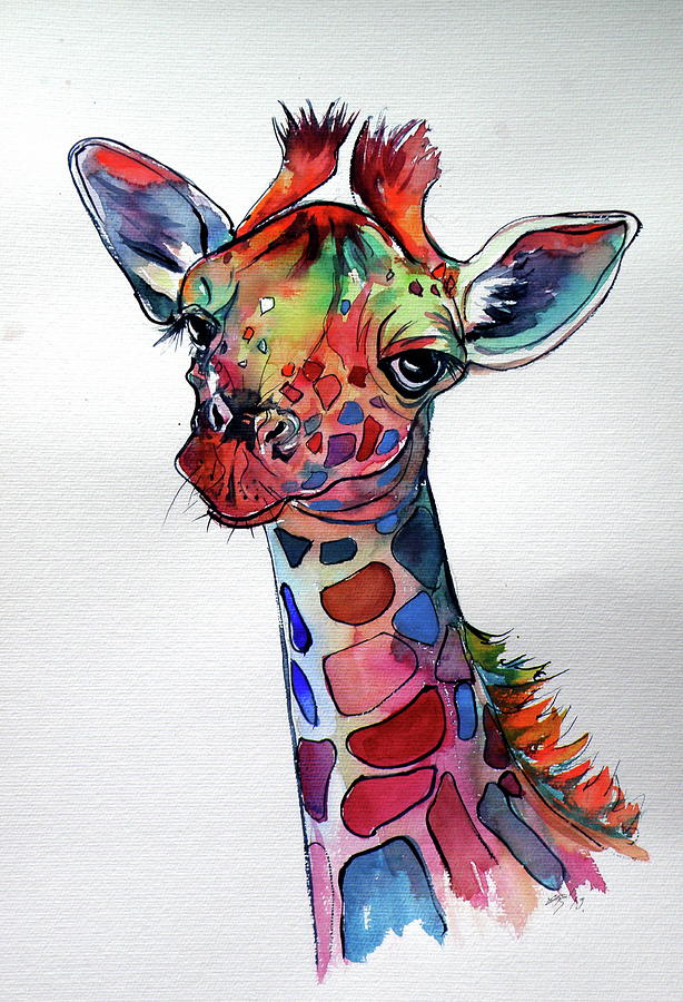 Cute giraffe #2 Painting by Kovacs Anna Brigitta