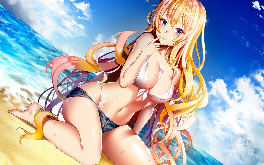 High Resolution Drawing - Cute Hentai Girl In Bikini At The Beach Ultra HD ...