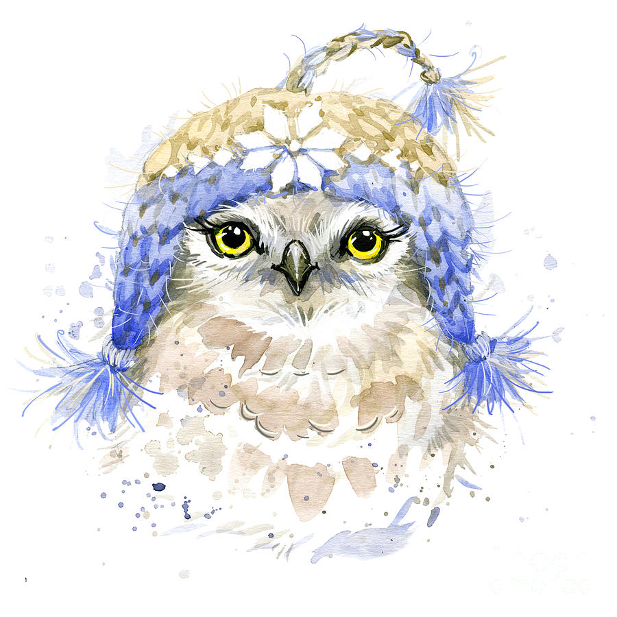 Cute Owl Watercolor Illustration Digital Art By Faenkova Elena Pixels