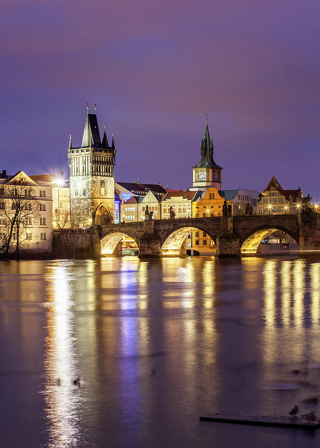 Czech Republic, Central Bohemia Region, Prague, Bohemia, Vltava, Checy, Charles Bridge, The Bridge Over The Vltava (moldova) River #1 Digital Art by Luigi Vaccarella