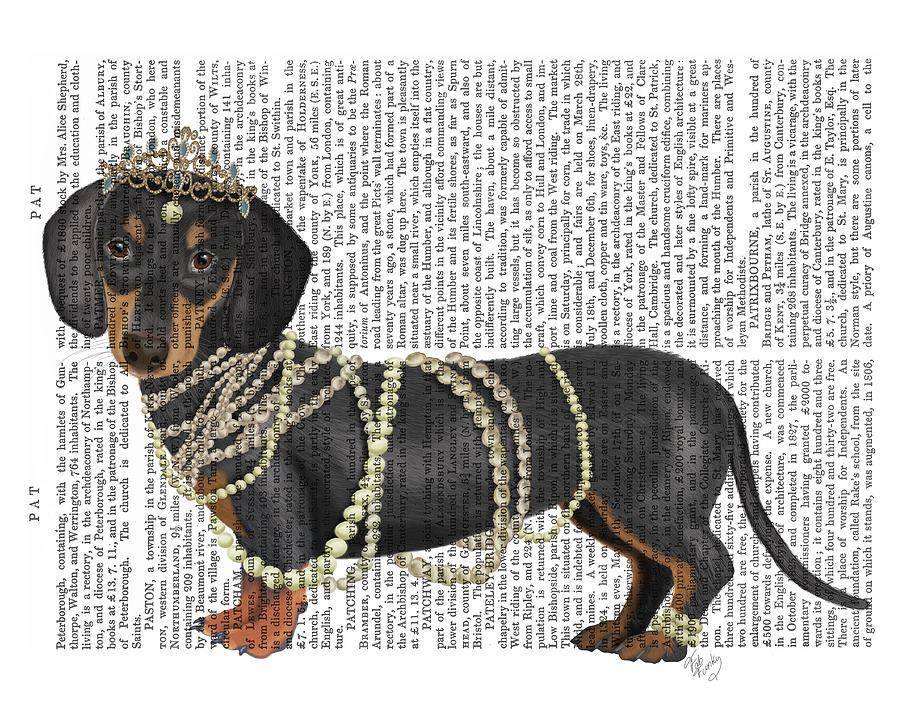 Dachshund And Pearls #1 Painting by Fab Funky