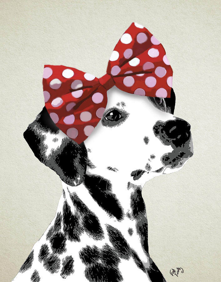 Animal Painting - Dalmatian With Red Bow #1 by Fab Funky
