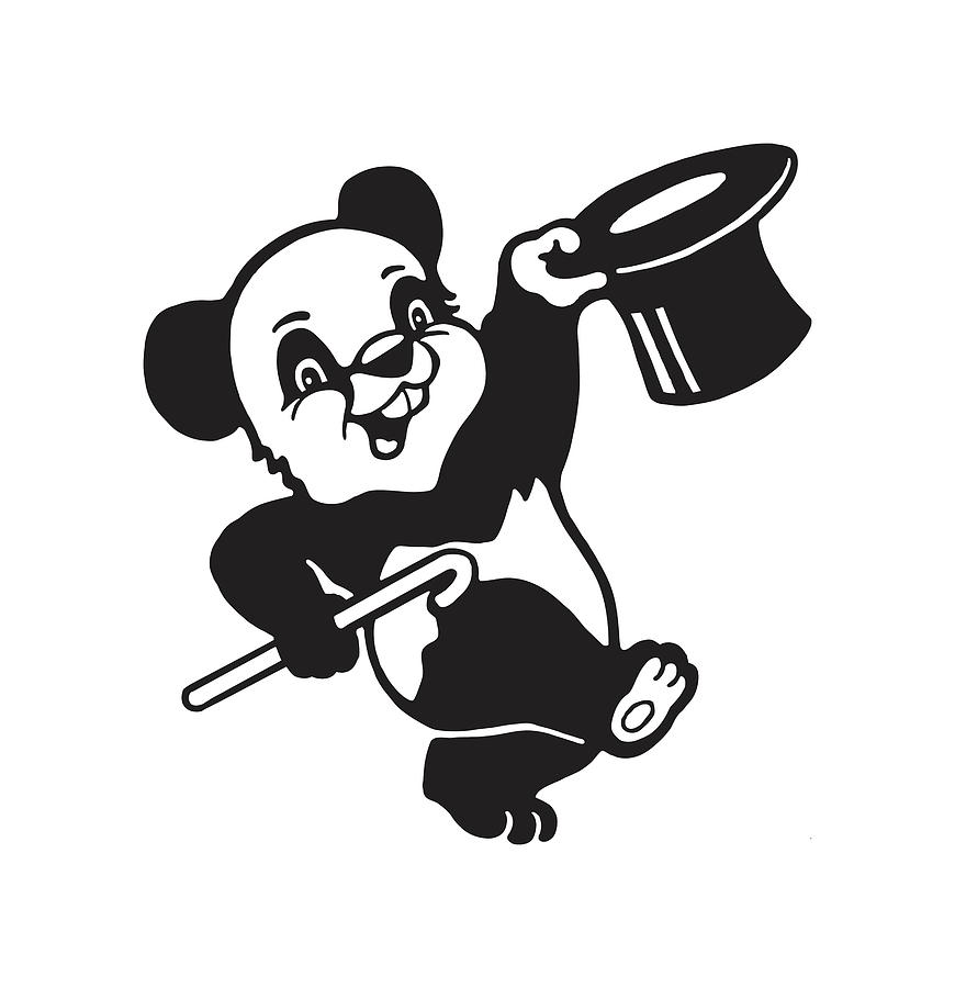 Black And White Drawing - Dancing Panda Bear #1 by CSA Images