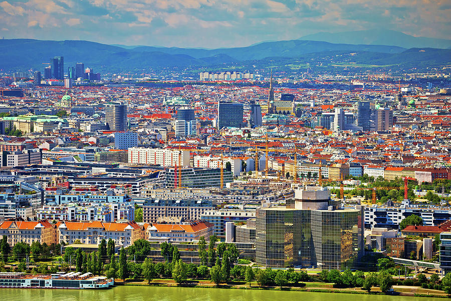 Danube river and Vienna cityscape view #1 Photograph by Brch Photography