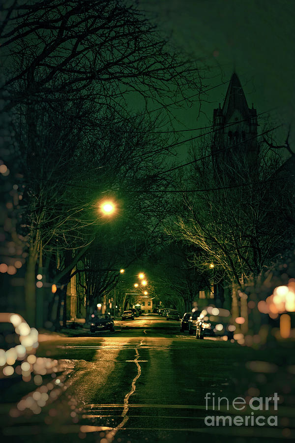 Chicago Photograph - Dark Chicago City Street at Night by Bruno Passigatti