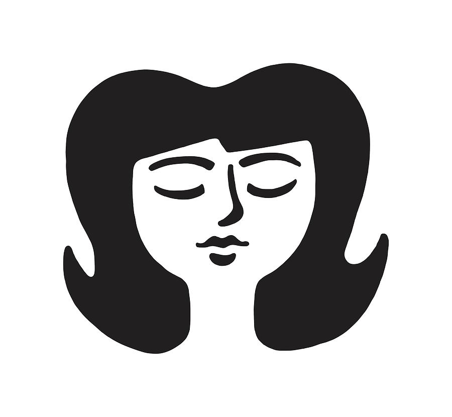 Black And White Drawing - Dark Haired Woman With Eyes Closed #1 by CSA Images