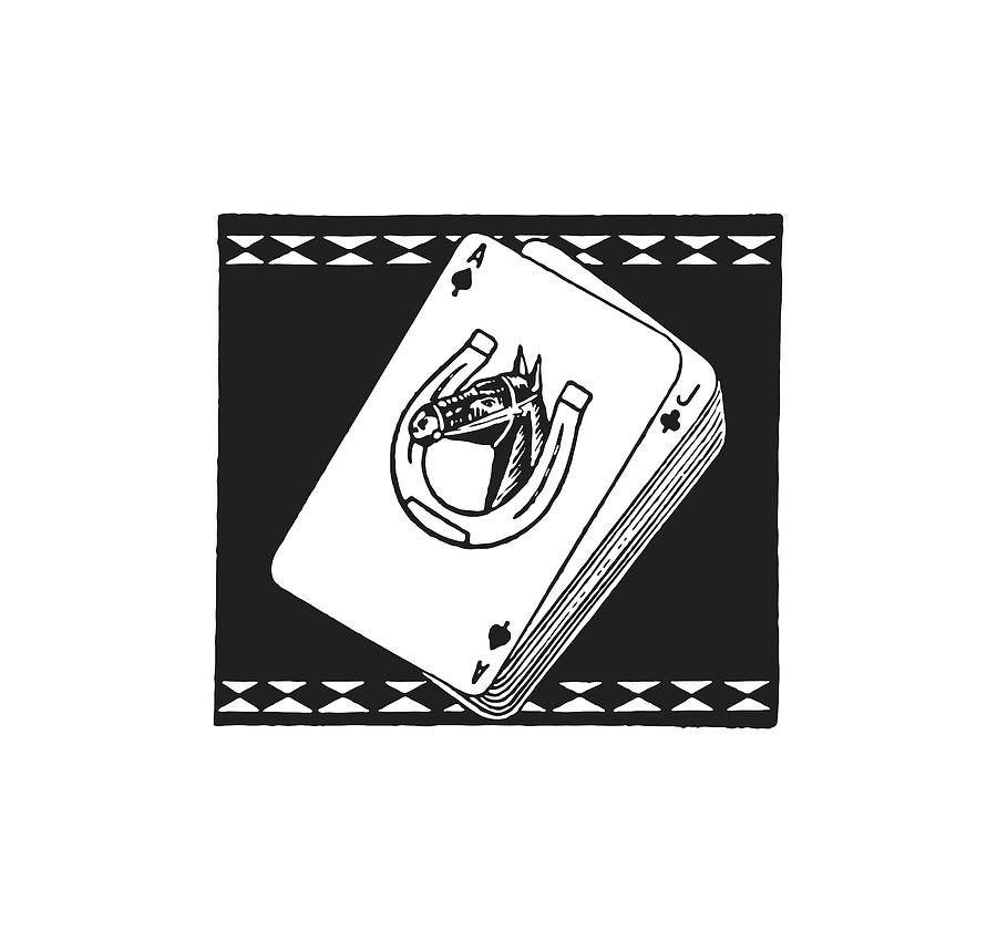 Black And White Drawing - Deck of Cards with Ace of Clubs on Top #1 by CSA Images