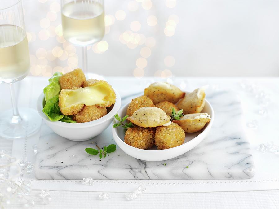 Deep-fried Cheese Balls And White Wine For Christmas #1 Photograph by Ian Garlick