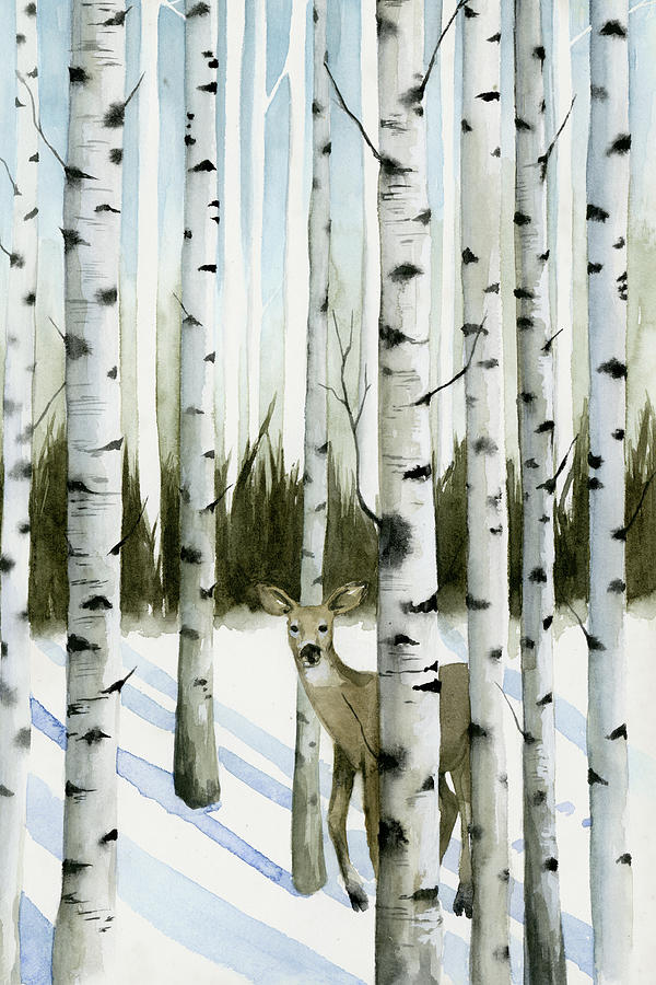 Deer In Snowfall II #1 Painting by Grace Popp