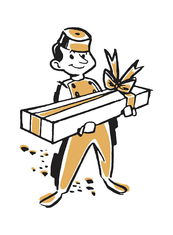 Vintage Drawing - Delivery Man with Flowers in a Box #1 by CSA Images
