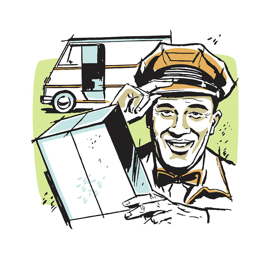 Transportation Drawing - Delivery Man with Package #1 by CSA Images