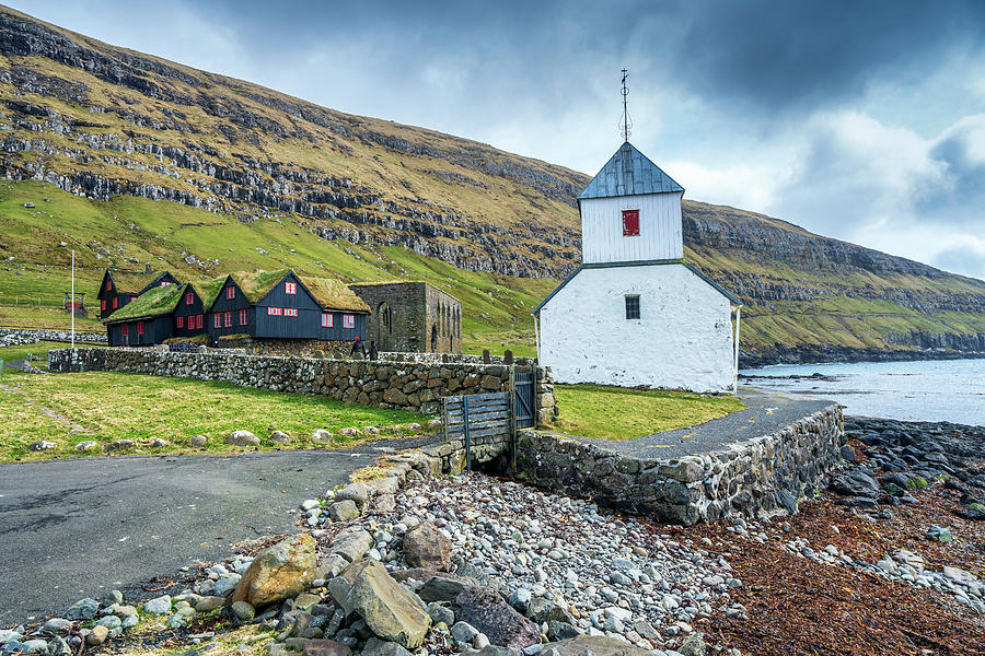 Architecture Digital Art - Denmark, Faeroe Islands, Eysturoy, The Oldest Church Of The Faroe Islands Saint Olavs Church Built Before 1200, Kirkjubour #1 by Sebastian Wasek