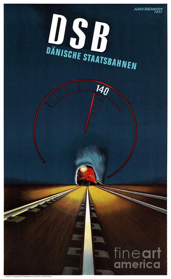 Denmark Vintage Travel Poster Restored Drawing