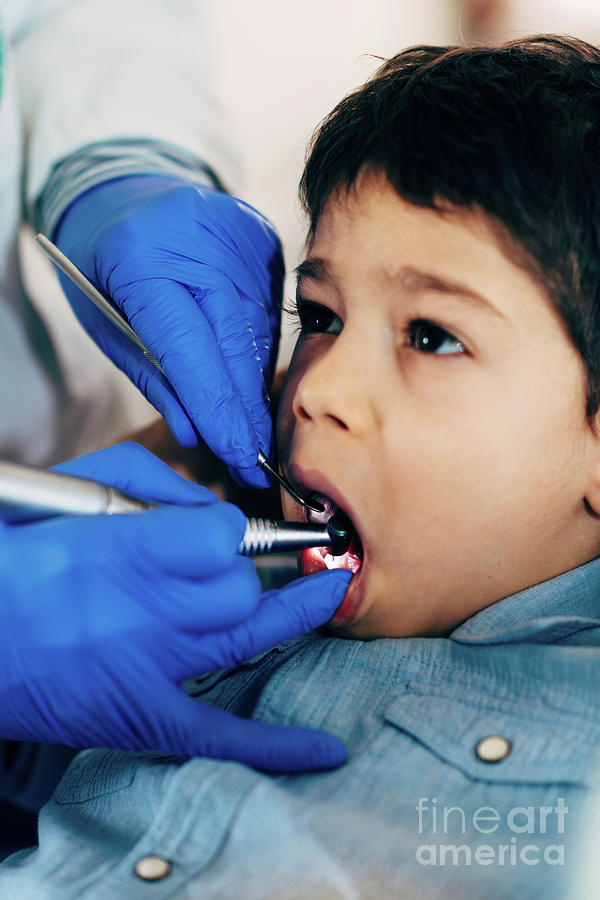 Dentist Drilling Young Boys Tooth #1 Photograph by Microgen Images/science Photo Library