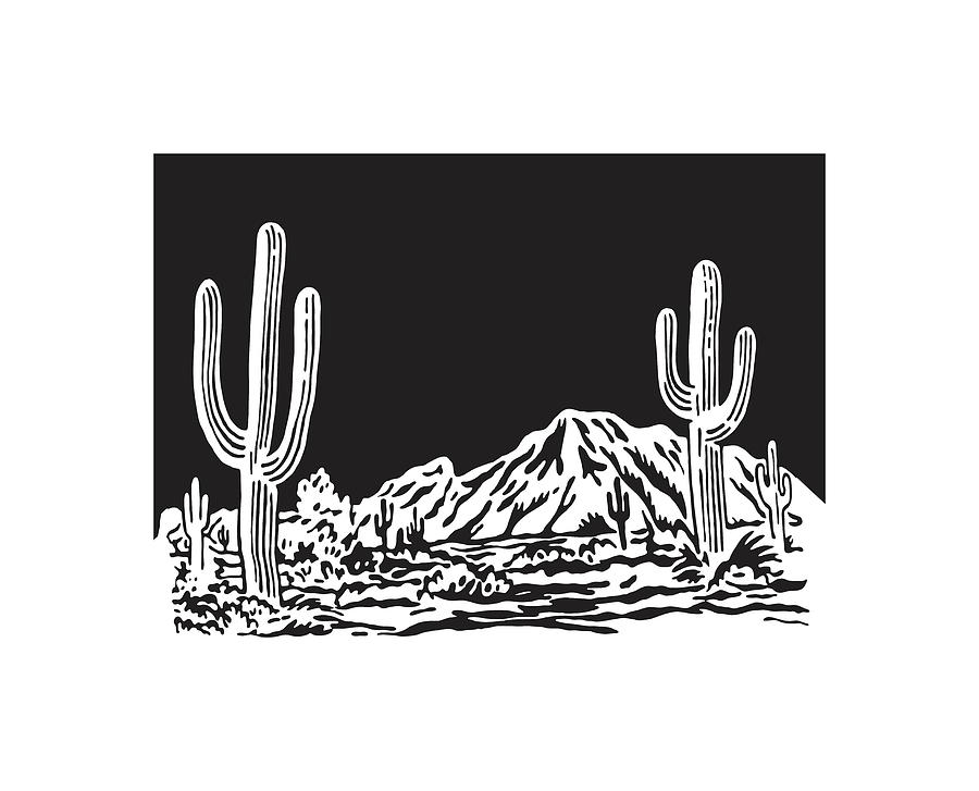 desert scene clipart black and white