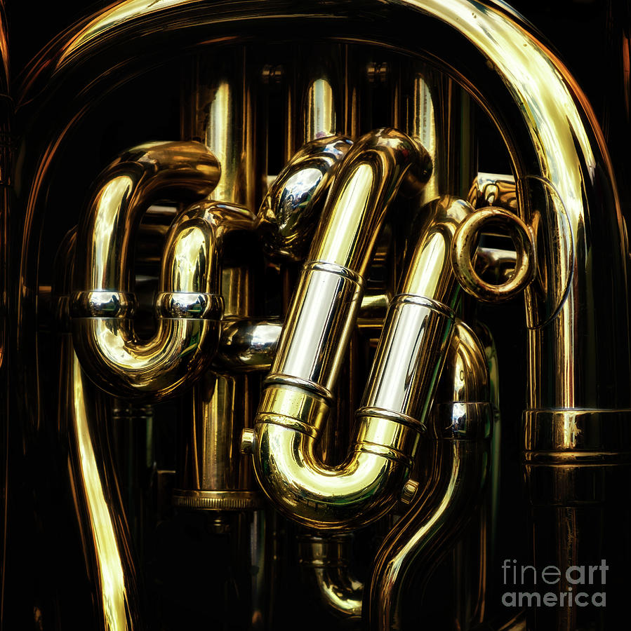 Music Photograph - Detail of the brass pipes of a tuba #1 by Jane Rix
