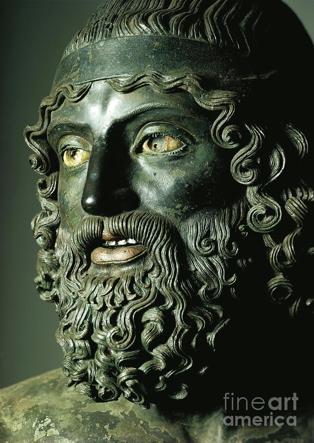 Detail Of The Head Of Statue A Or The Younger Of The Riace Bronzes Sculpture by Greek