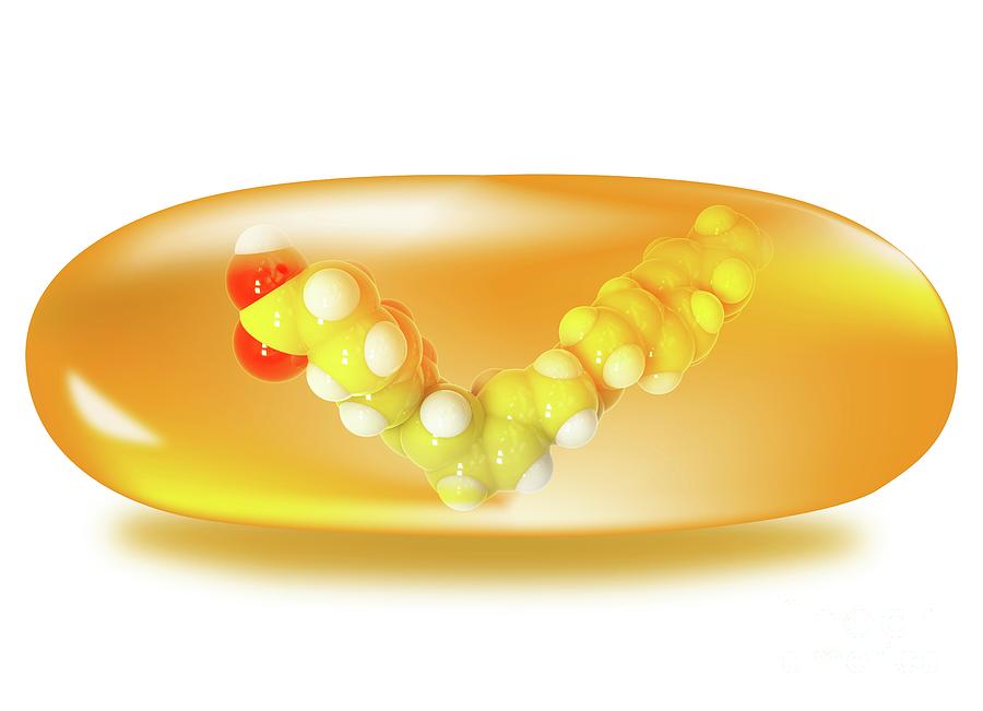 Dha Omega-3 Fatty Acid Model In An Oil Pill #1 Photograph by Ramon Andrade 3dciencia/science Photo Library